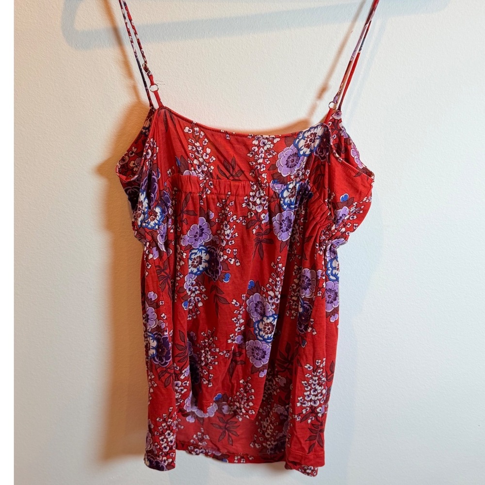 Free People Vintage Floral Cami Top Red Purple Boho Empire Waist Large - Picture 3 of 5